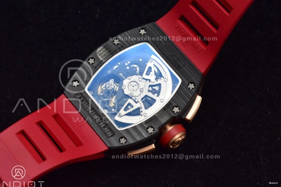 Best on KVF Chrono Rubber Crystal V2 Red Strap 1:1 NTPT Lotus Edition Dial RM011 A7750 1130